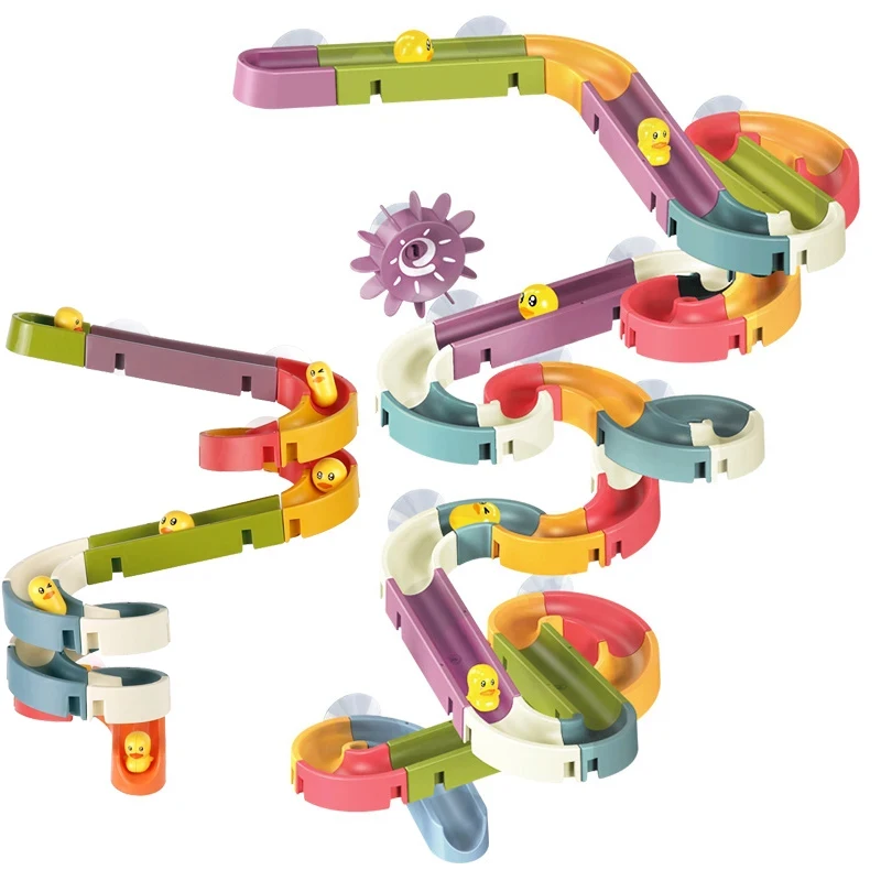 Baby Bath Toys Wall Bathtub Assembling Slide Wind-Up Duck Slide Bathroom Shower Tracks Water for Toddlers Kids Gifts
