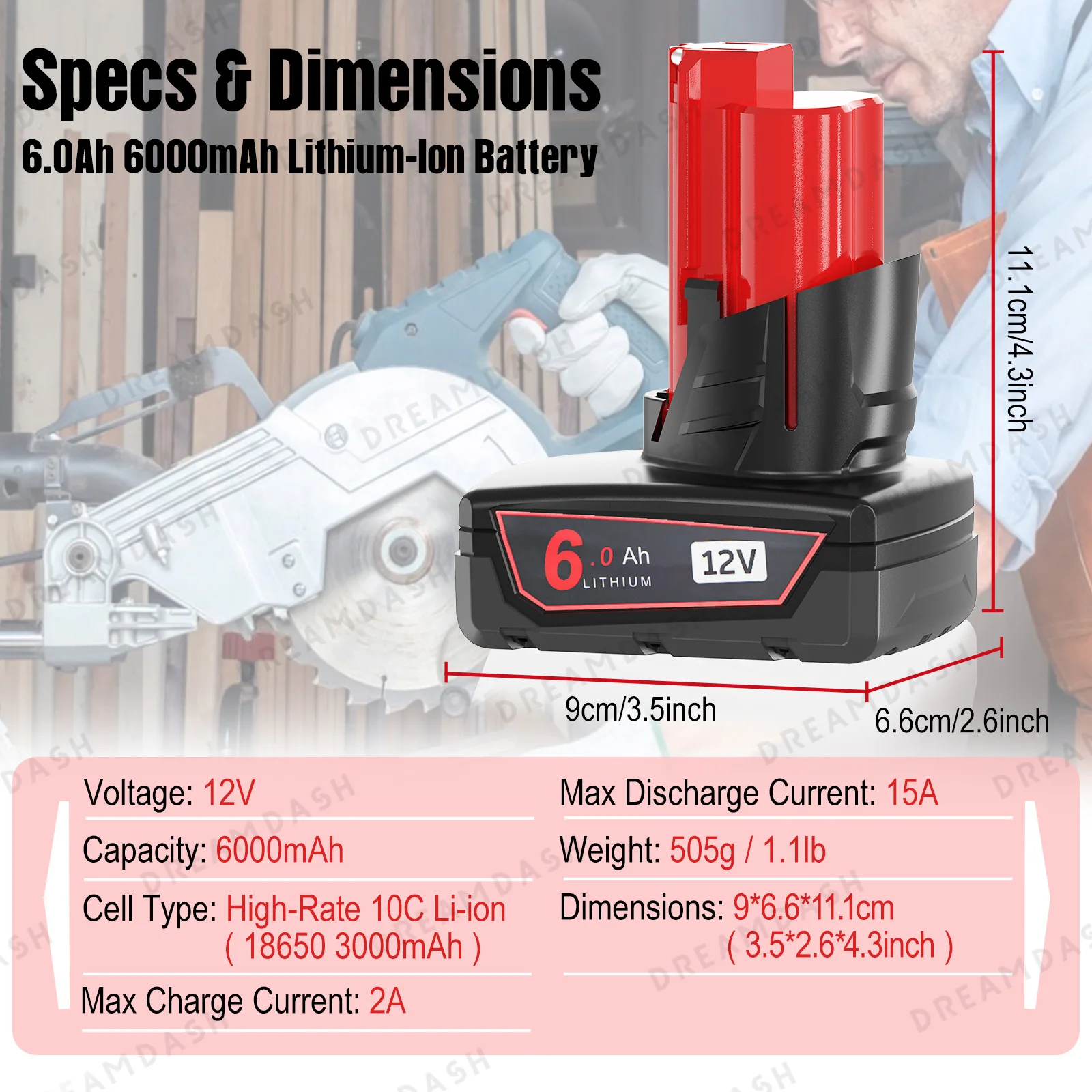 6Ah 12V For Milwaukee M12 Tool Rechargeable Lithium Battery Pack For 48-11-2402 48-11-2411 48-11-2401 Power Tool Battery