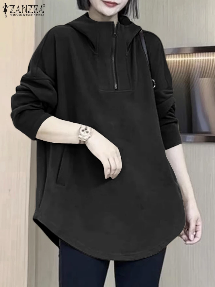 

ZANZEA Women Hooded Hoodies Stylish Sweatshirts Spring Female Pullovers Long Sleeve O-Neck Blouse Casual Solid Tunic Tops Mujer