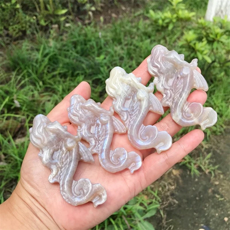 8CM Natural  Moon Stone Mermaid Pendant Healing Crystal Reiki Figurine Quartz Gemstone Ornament Craft Gift 1pcs