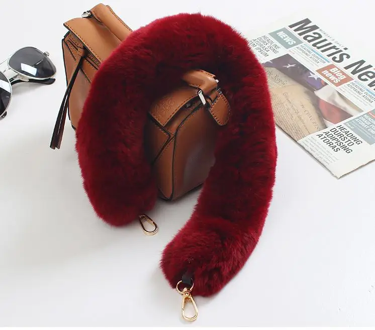 

60CM Real Rabbit Fur Bag Strap Accessories For Handbags Shoulder Bag Strap For Replacement Strap For Bags R53