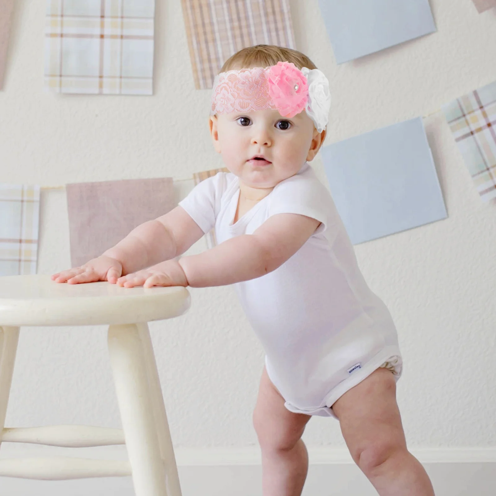 

Flower Headband For Baby Infant Toddler Chiffon Hand-Sewn Headwear Double Flower Design Baby Head Decoration Soft