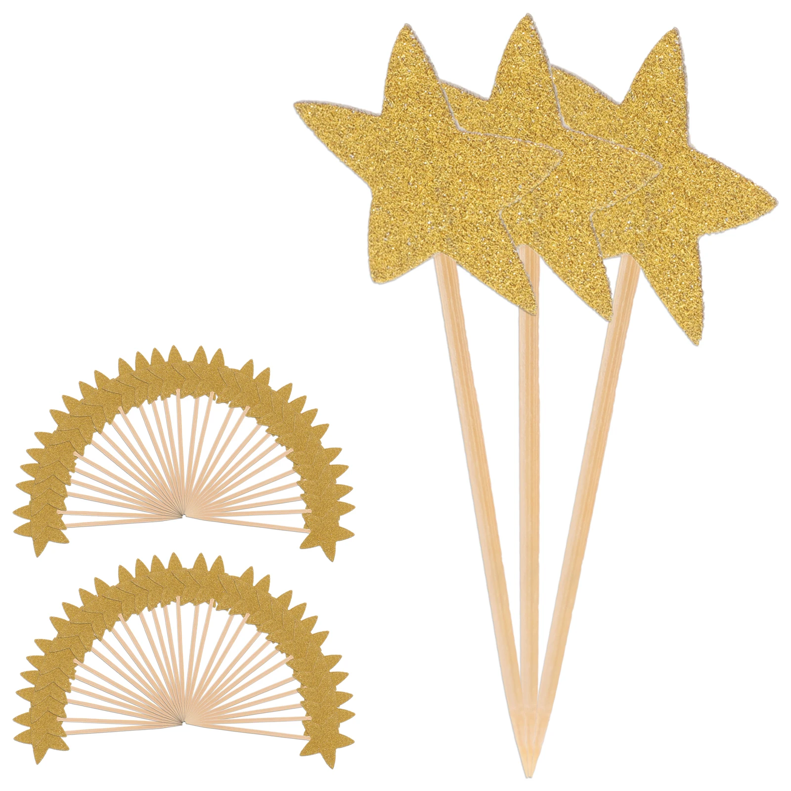 

70pcs Golden Star Decoration Reusable Wood Paper Toppers for Cupcakes Birthday Party Supplies Cake DIY Decor Glitter