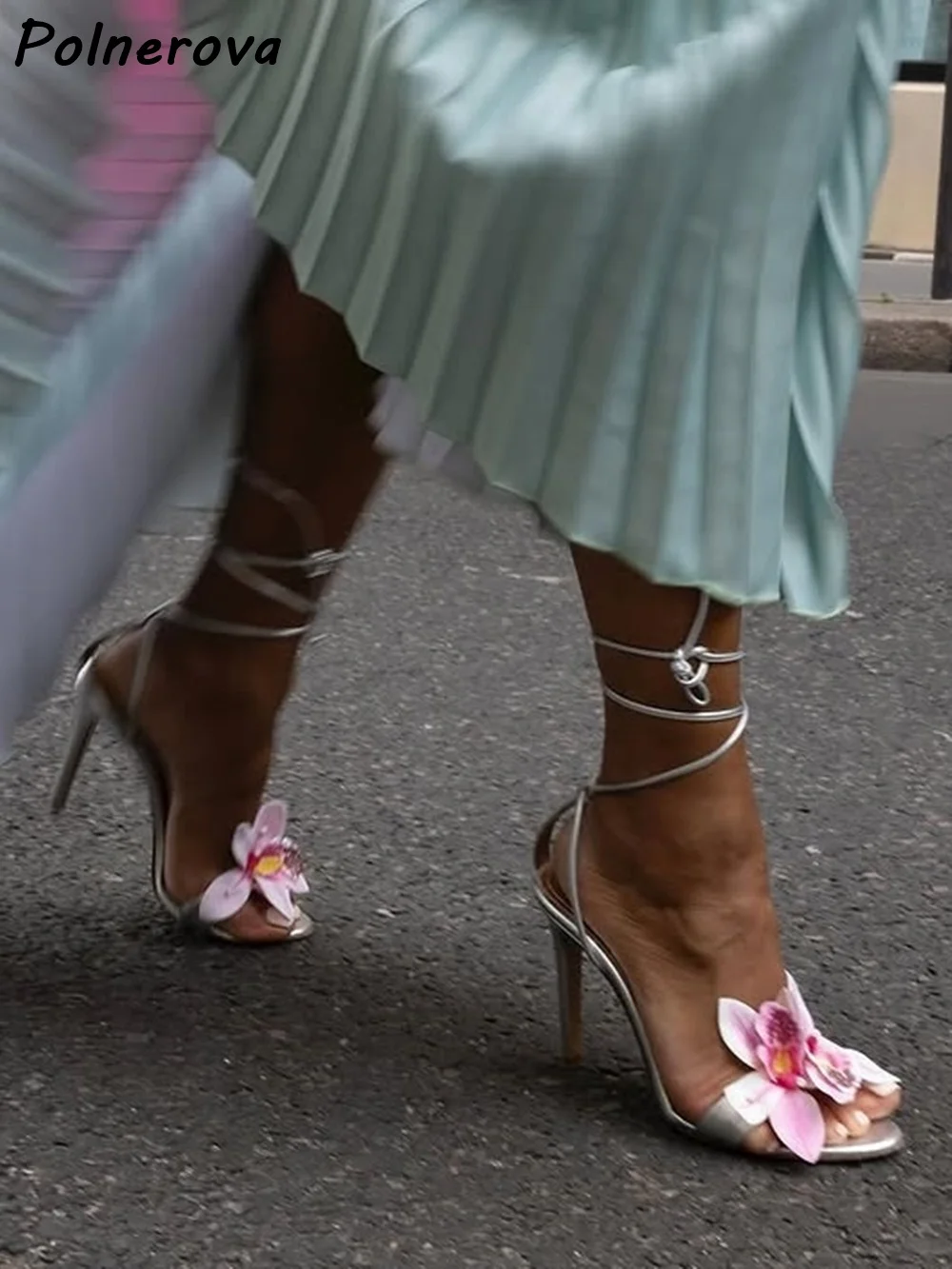 Flower Cross Tied Sandals Round Toe Thin Heels Lace Up Ankle Band Shoes Summer Lovely Sexy Boat Orchids Fashion Summer Shoes