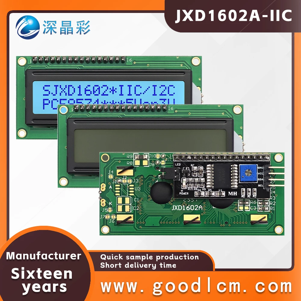 High cost-effective LCD dot matrix screen JXD1602A-IIC iic/i2c interface STN Gray Positive 1602 character LCM display module