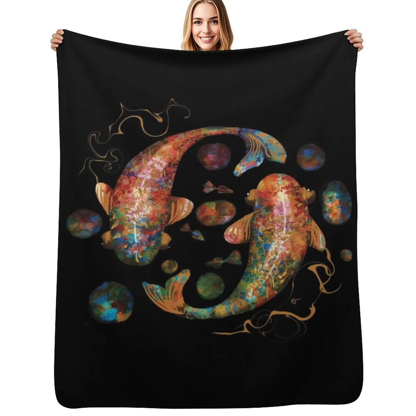 Lucky Koi Treasure Throw Blanket Long Lasting Soft Plush Blanket for Daily Use