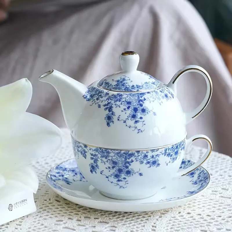 

Flower Teapot Tea cup Set Blue and White Daisy Office Ceramic Coffee Cup and Saucer Home Use Restaurant Afternoon Tea Drinkware