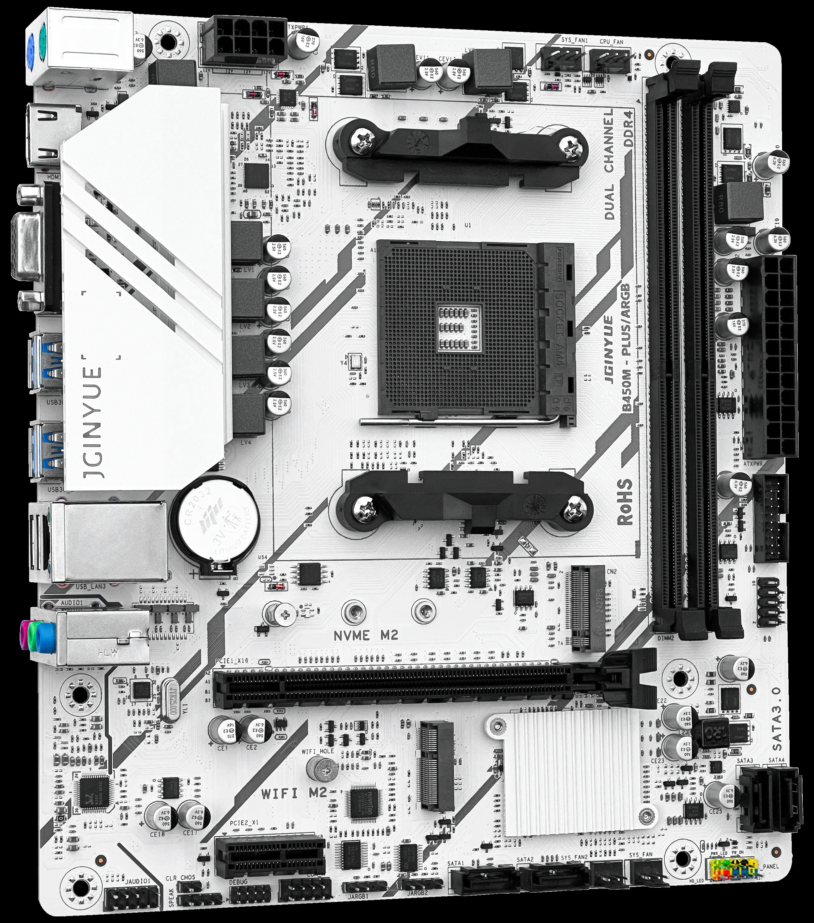 JGINYUE B450M PLUS ARGB Motherboard AM4 Supports Supports Ryzen 2000-5000 CPU DDR4 EXPO M.2 NVME