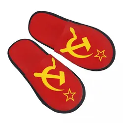 Retro Russian Soviet Flag Guest Slippers for Bathroom Women Custom Print USSR Hammer and Sickle CCCP House Slipper