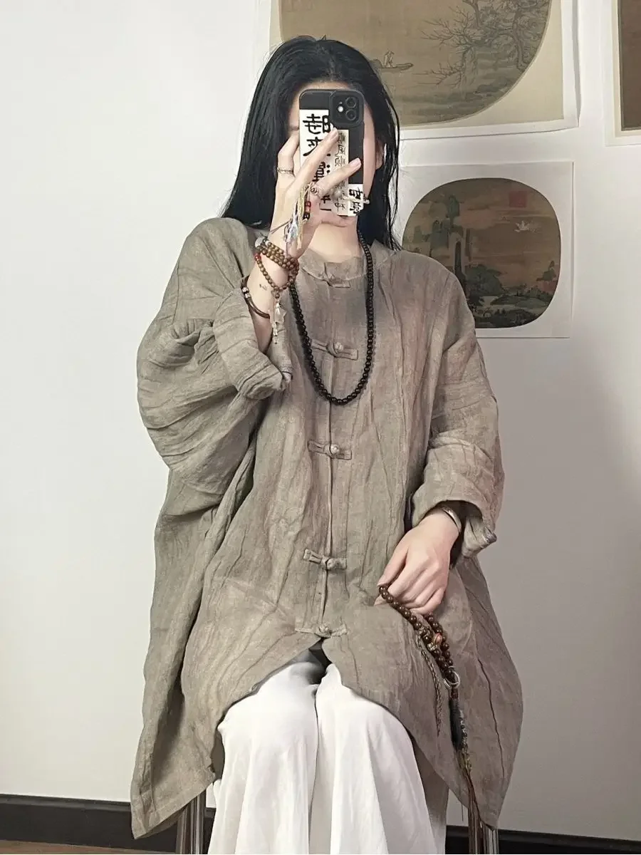 

Top Cotton and Linen Shirt Tea Suit Chinese Style Retro Loose Outer Wear New Chinese Style Cool Loose Shirt Zen Suit Tang Suit