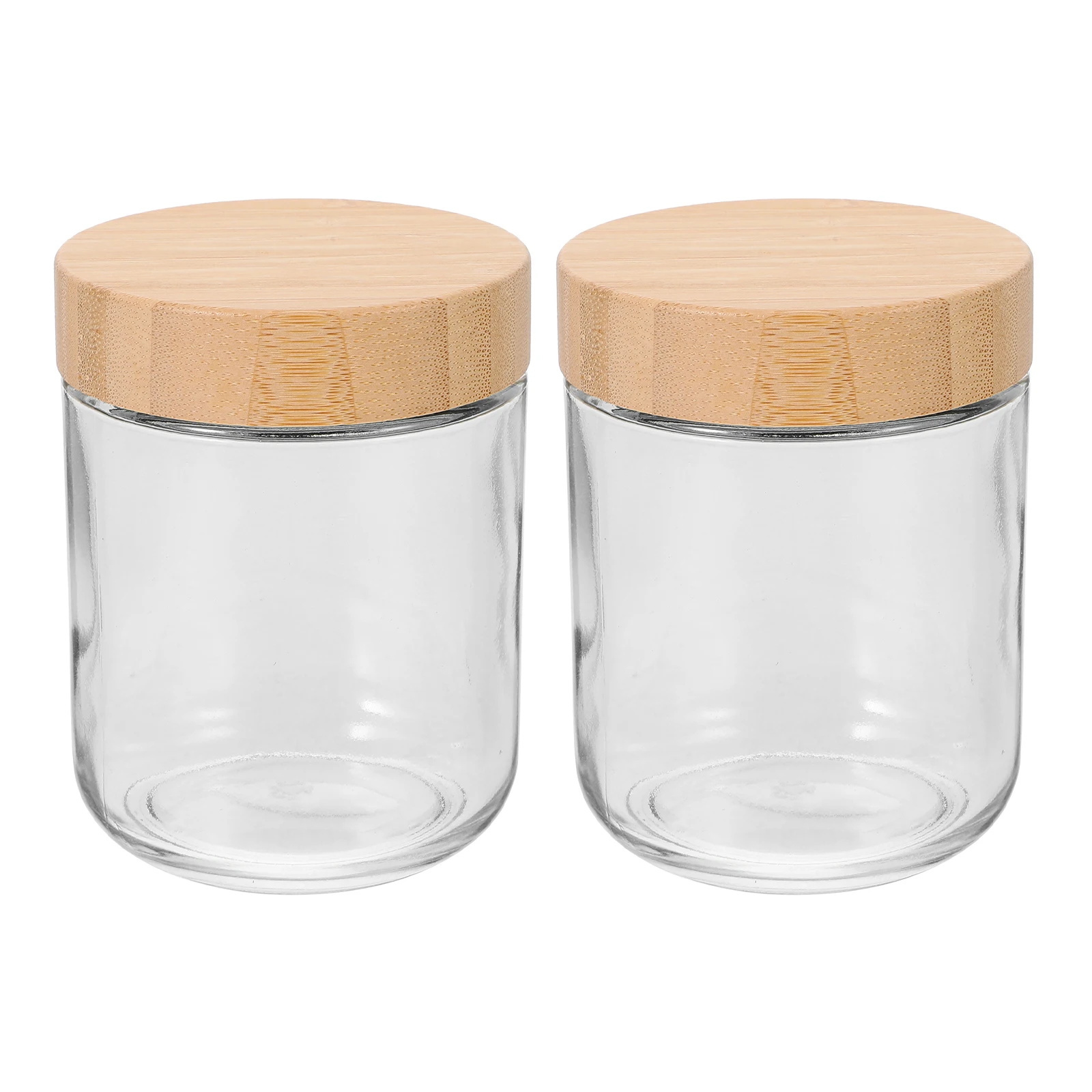 

2Pcs Oatmeal Wide Mouth Glass Airtight Food Storage Jars Bamboo Lid Yogurt Pot Airtight Food Jar Mason Kitchen Canisters