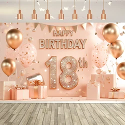 18th Birthday Photography Background Cheers to 18 Years Banner Balloon Party Decoration Backdrop Girls Birthday Photo Background