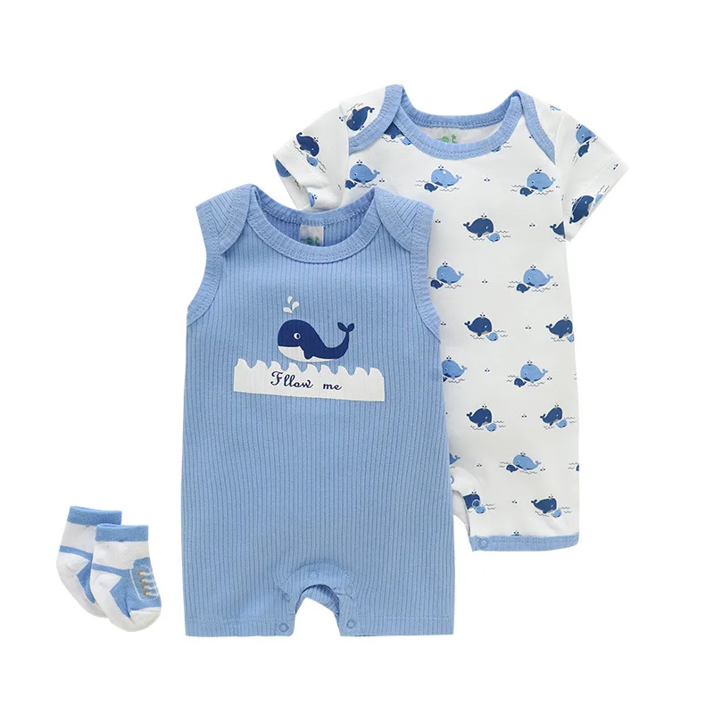 Little maven 3pcs Set Whale Summer Baby Boys Sleeveless One-Pieces Newborn Animal Dinosaur Romper Giraffe Toddler Jumpsuit