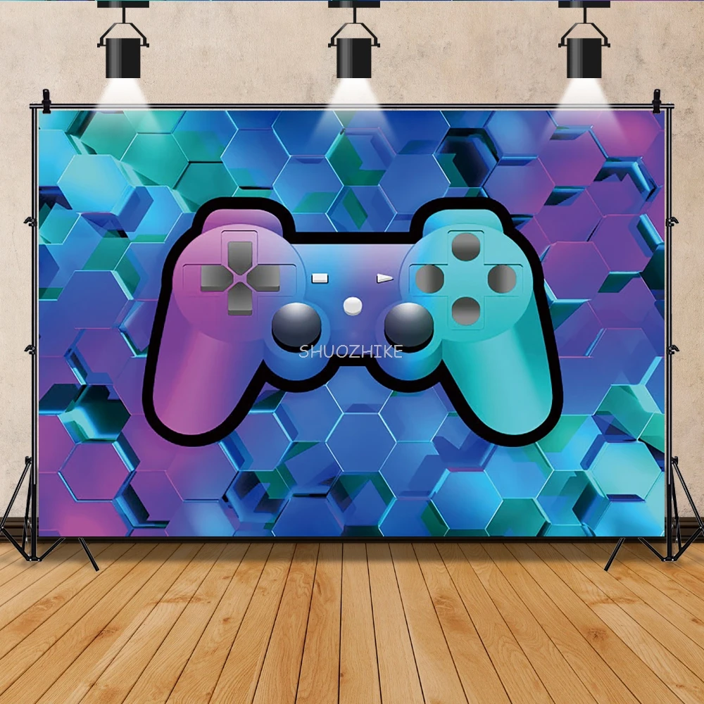 Child Baby Play Games Gamepad Happy Birthday Party Balloons Comic Poster Portrait Photo Background Photography Backdrop