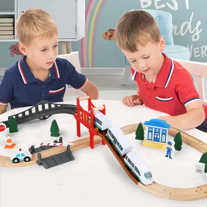 Magnetic Electric Train  with Little Doll Diecast Slot Toy Railway Wood Track Compatible Locomotive Electric Rail Train for Kid