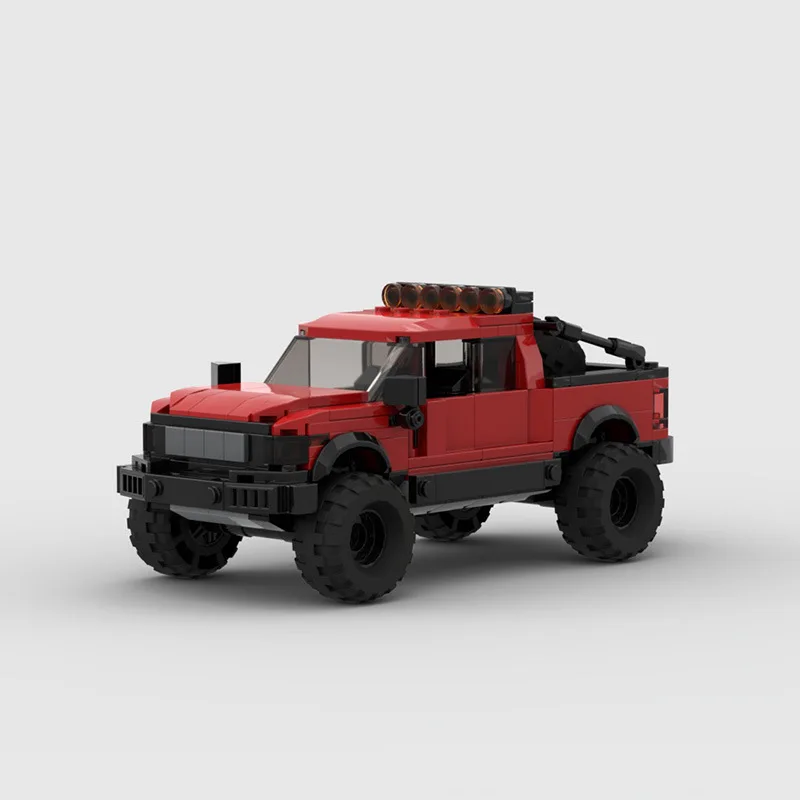 MOC F150 شاحنة صغيرة حمراء اللبنات 4x4 نموذج تجميع المركبات لعبة البناء الإبداعية للبالغين #5