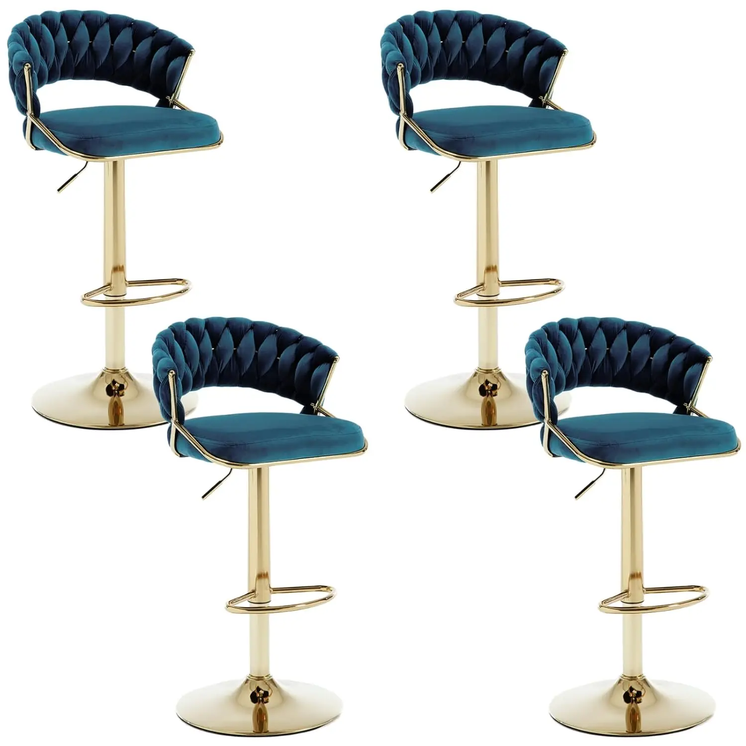 

Современные поворотные барные стулья, набор из 4 штук, барные стулья из вельвета с регулировкой высоты, стулья для барной стойки с плетеной спинкой, металлические, на заказ