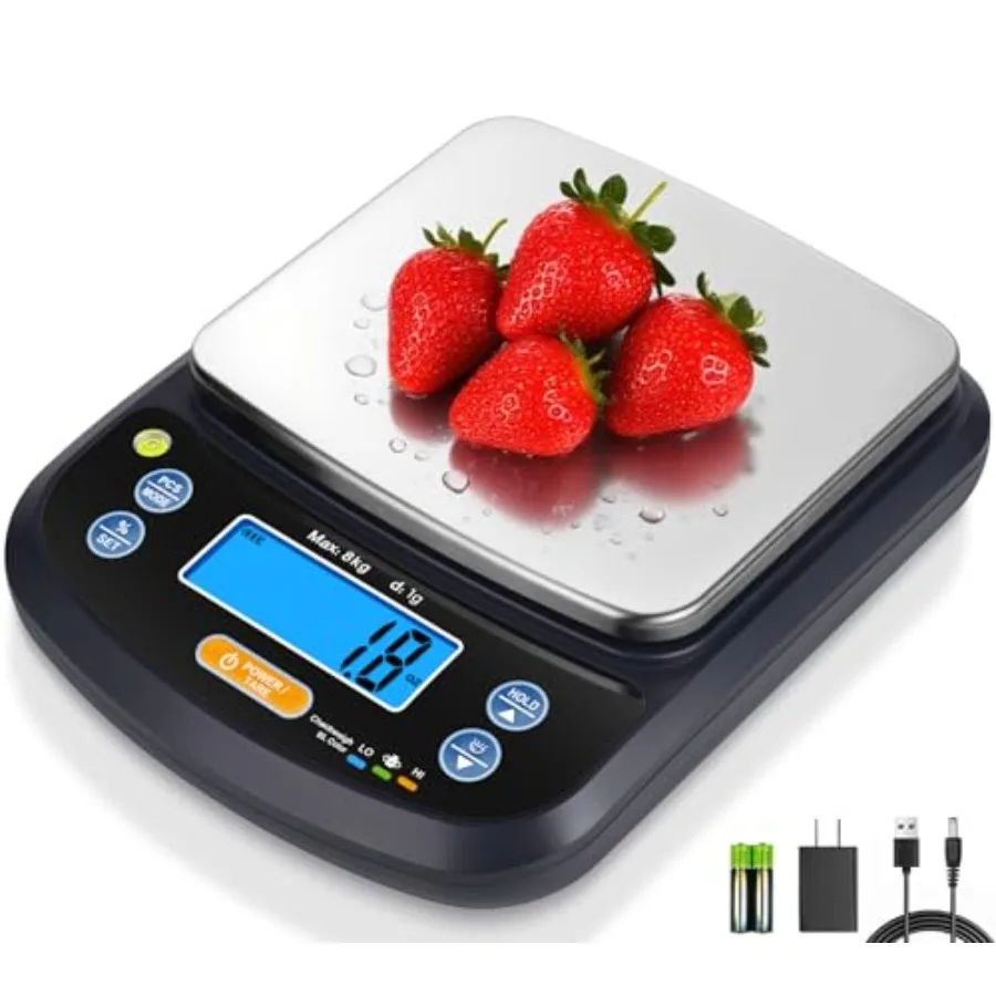 

Large Kitchen Scale 8kg/0.1oz Digital Food Scale Bakery Scale with Percentage Function IPX6 Waterproof USB Rechargeable 6 Weigh
