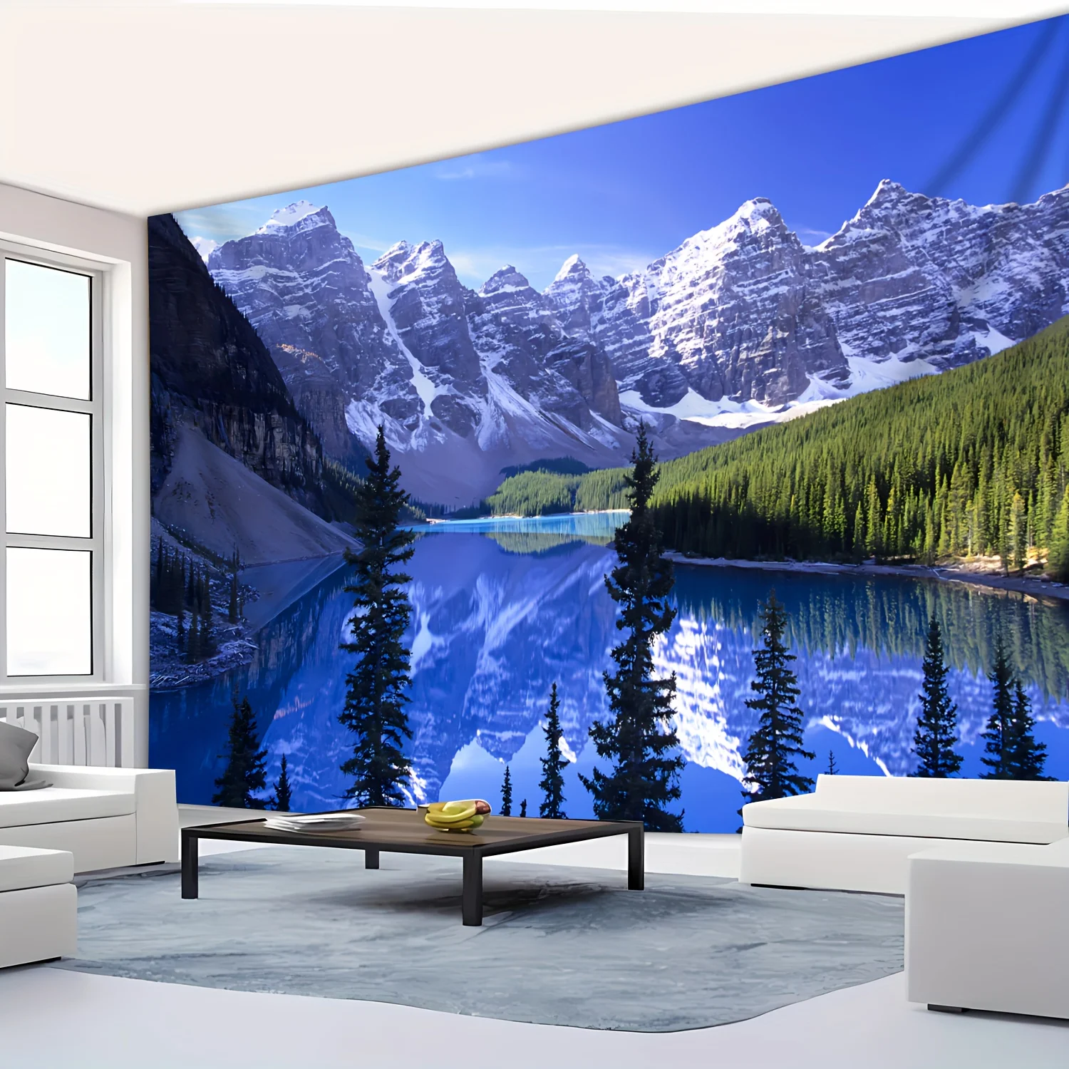 Extra-Large Scenic Lake, Mountain, and Forest Wall Hanging Tapestry - Vibrant Polyester Landscape Backdrop with No Fading, Easy