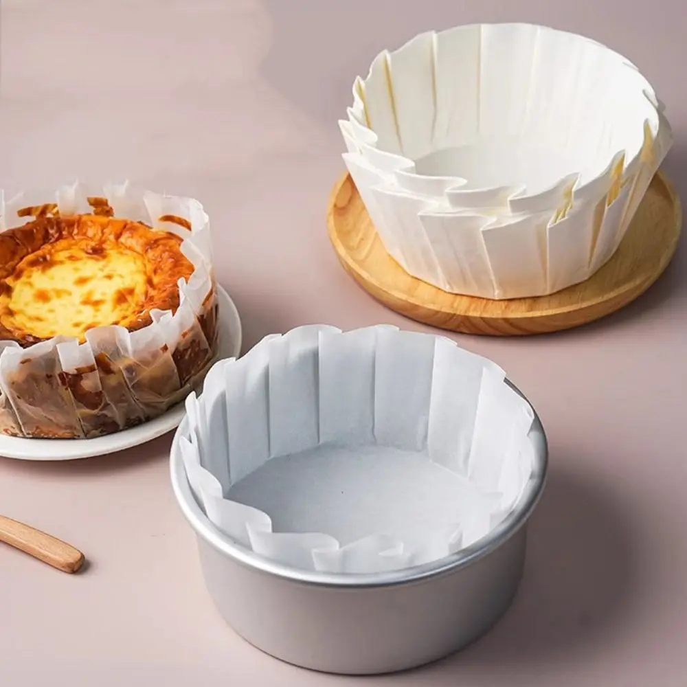 50/100pcs 4/6/8 Inch Basque Cheesecake Oil Paper Tray Non-stick with Ruffled Edges Mousse Cake Wrapper Easy Demoulding Foldless