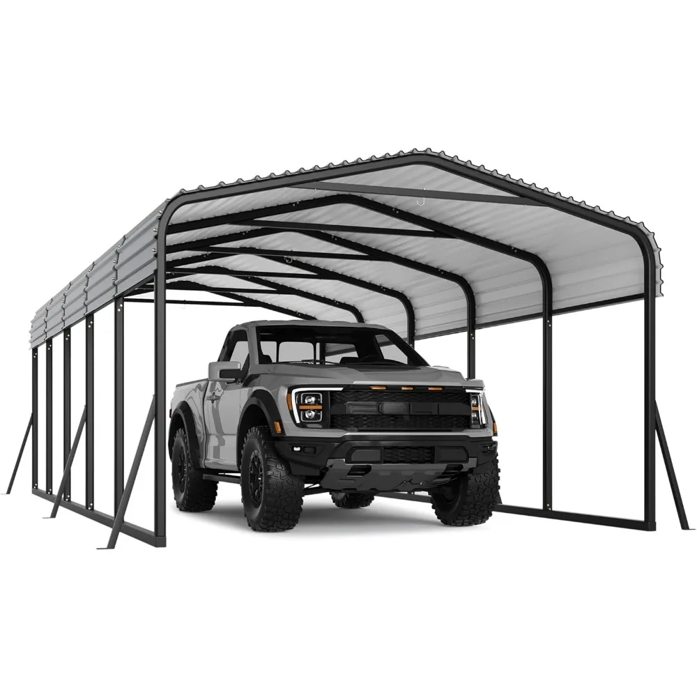 

12x24 FT Metal Carport, Heavy Duty Car Port Canopy with Galvanized Steel Roof and Reinforced Base, Outdoor All-Weather Permanent