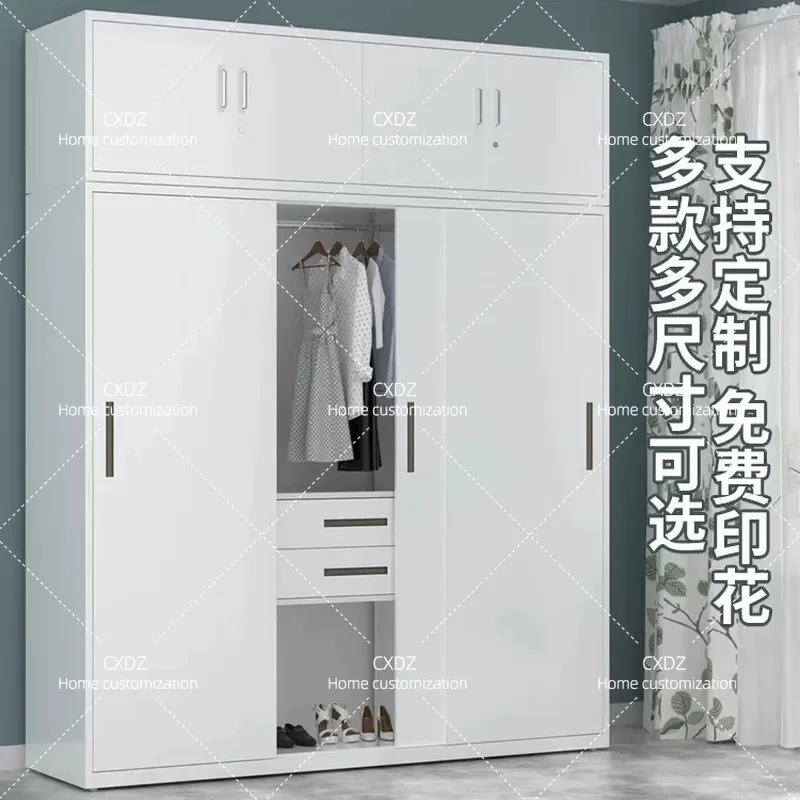 Modern Simple Steel Wardrobe with Sliding Door Iron Storage Cabinet for Home Rental Room Finishing Locker