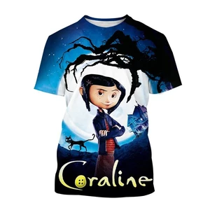 Unisex Mercan Baskı, Kısa Kollu Üst, 3D Tişört ve Gizli Kapı-Gerilim-Korku-Film-Anime - Film Kişilik Coraline'in 6 büyük satışı-no. 5