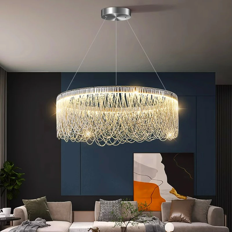 

European simplicity Ring-shaped Tassel hanging chain chandelier Ceiling Height adjustable APP with RC Dimmable for Dining room