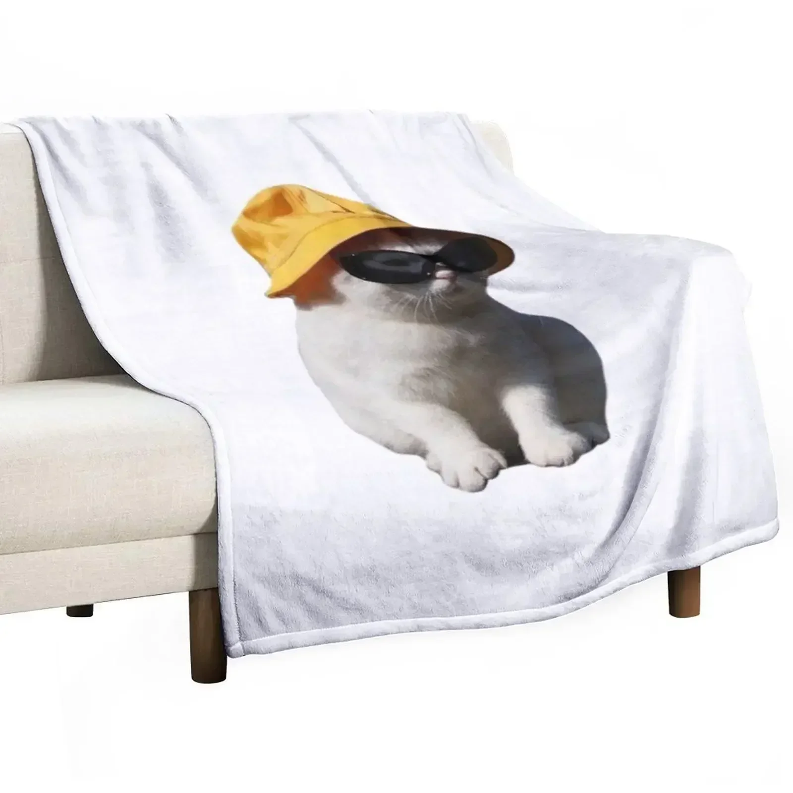 bucket hat cat Throw Blanket Sofa Throw blankets and throws Blankets