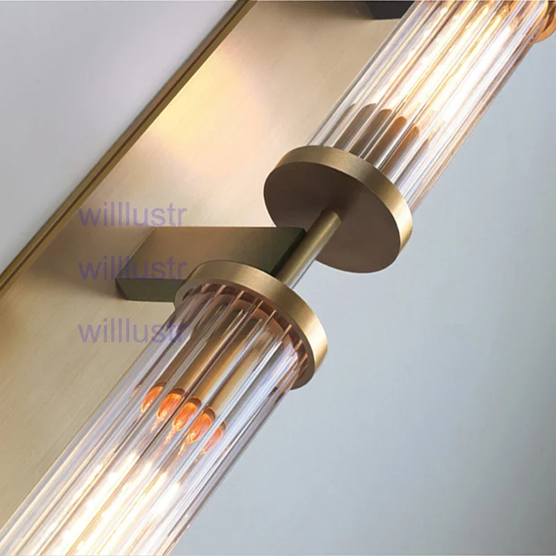 Vintage Copper Ribbed Crystal Glass Shade Wall Sconce Modern Lighting for Porch Staircase Hotel Vanity - Unique Home Decor Lamp