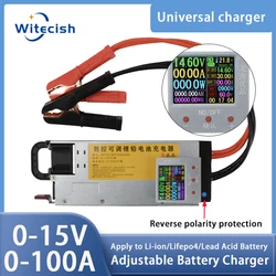 Adjustable Max 1500w charger for lithium-ion battery, 0-15v, 0-100a, 12v, 60a, 14.6 v, 60a, 12.6 v, 50a, 40a, 30a, 20a