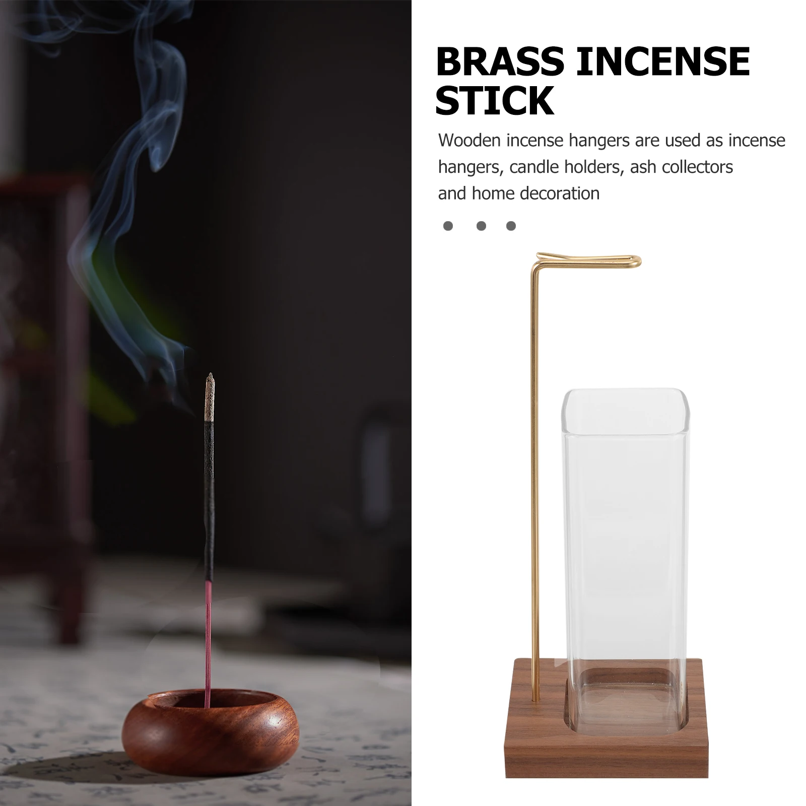 

Wooden Incense Holder Glass Brass Materials Sticks Upside Down Ash Collector Home Decoration Kitchen Accessories Durability Rust