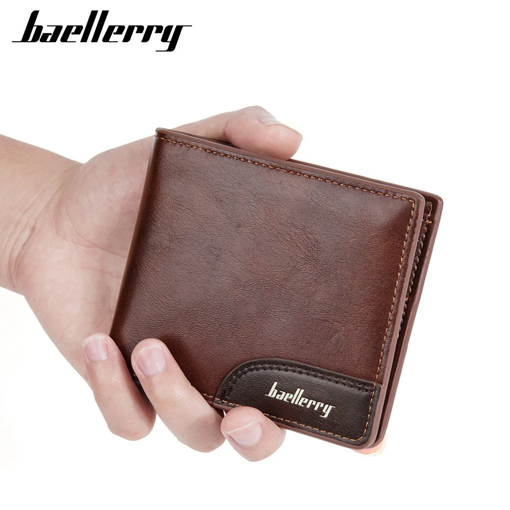 Baellerry Men's Fashion Shiny Leather Wallet Short Zipper Bifold, Vintage Style RFID Blocking Multi Function Card Holder Cash Po