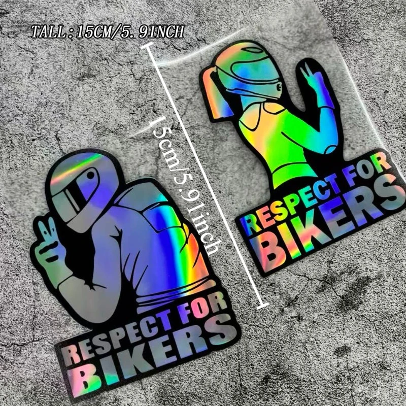2D Flat 1Pc Holographic Respect For Bikers Slogan Waterproof Vinyl Sticker For Motorcycle Fuel Tank Helmet Body Decor