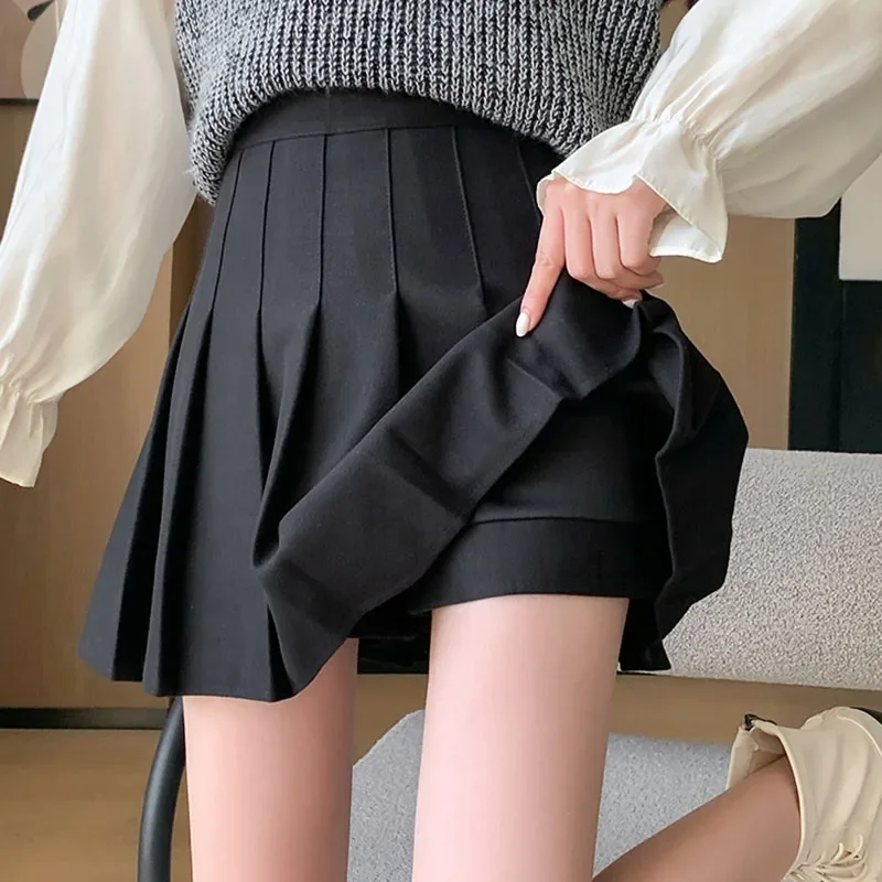 Spring Autumn Woolen Mini Pleated Skirts Women Fashion High Waist Loose A-Line Short Skirt Woman Kawaii School Jk Pleated Skirts
