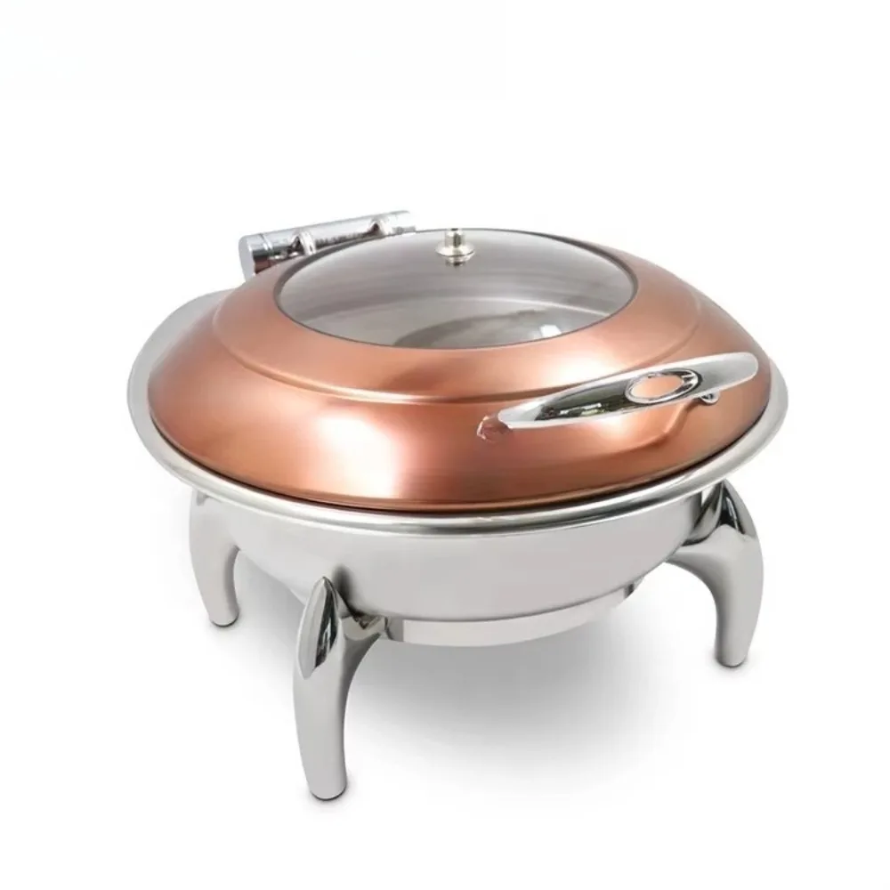 Restaurant Equipment Luxury Copper Buffet Warmer Stainless Steel Round Insulation Plate Buffet Set Catering