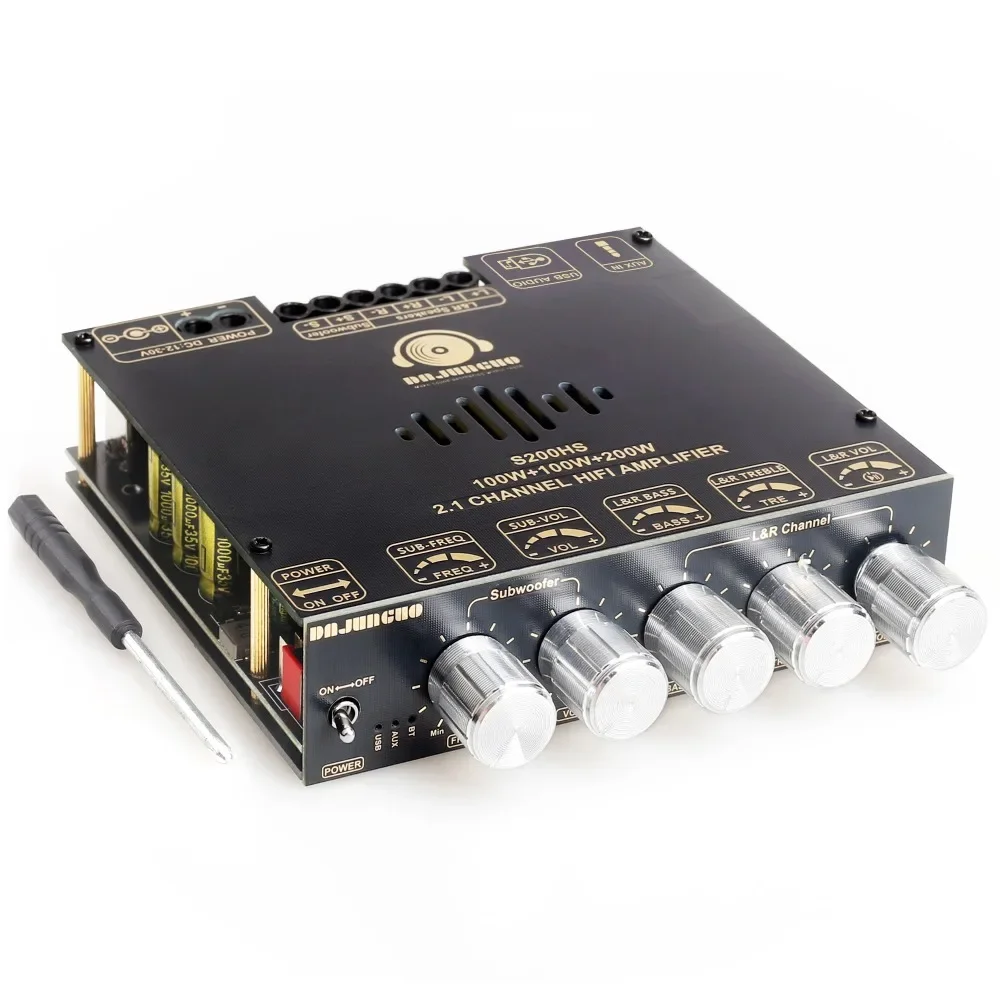 2*100W+200W Bluetooth Power Amplifier Board 2.1 Sound Card Subwoofer Theater Audio Stereo Equalizer Amp