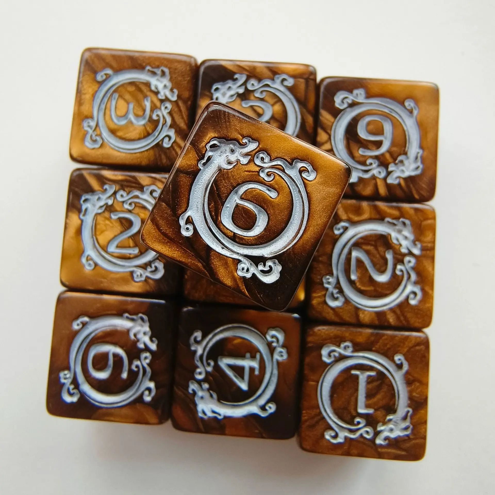 10pcs/set Dragon Print Number Dice Set Digital D6 Dice Kit for DND COC TRPG RPG Table Board Game Entertainment Dnd Dice Set