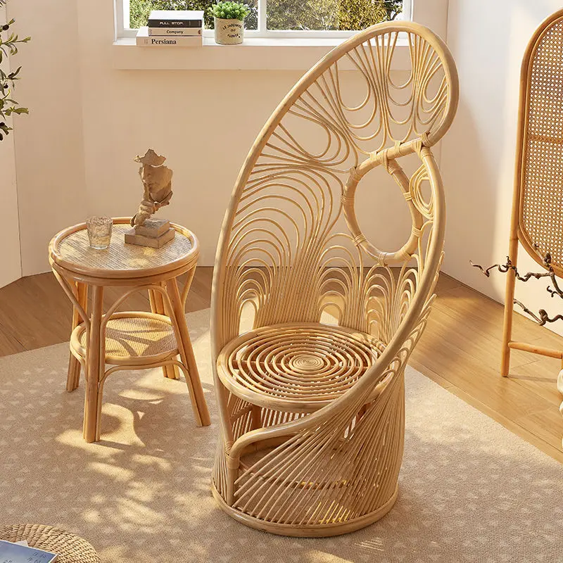 

rt rattan chair Internet celebrity shooting props rattan, bed and breakfast high backrest phoenix chair phoenix tail