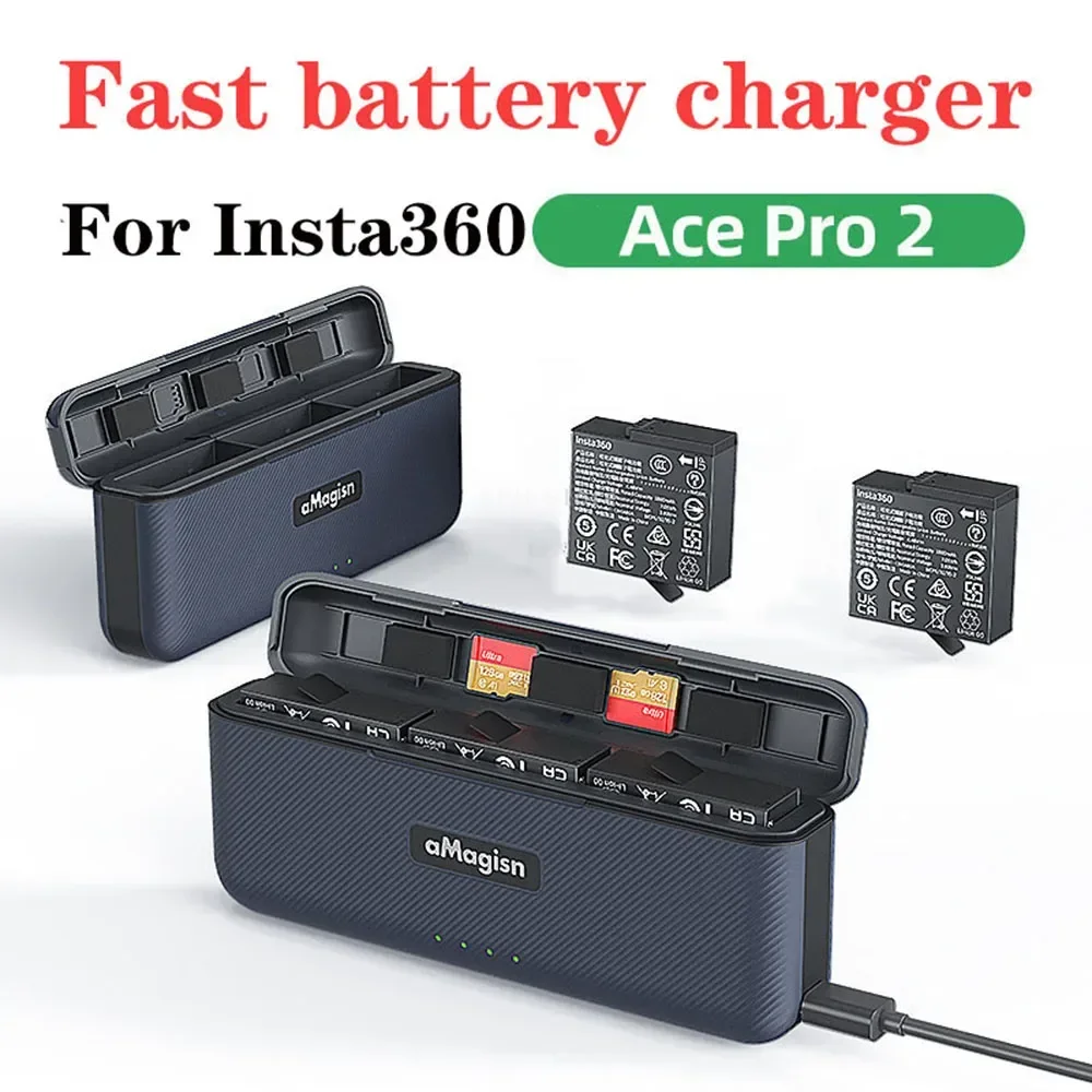 Original Insta360 Ace Pro 2 1800mAh Battery.Amagisn 3 Slots Portable Fast Charging Hub For Insta360 Ace Pro 2 Camera Accessories