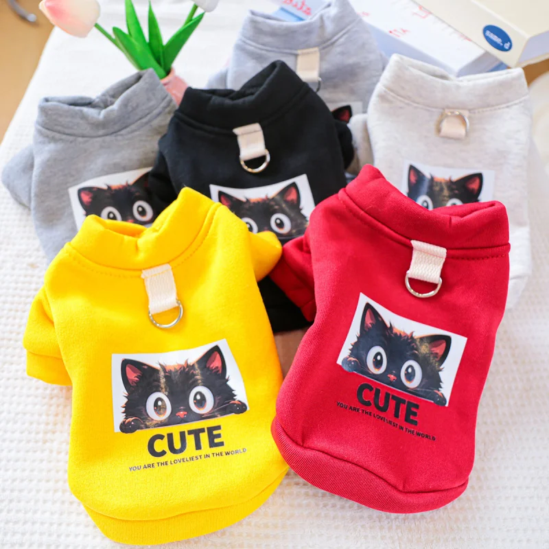 

Pet Dog Cat Hoodie Cute Kitty Front Button Sweatshirt, Pet Circle Casual Cozy Clothes for Small Animals Outfit