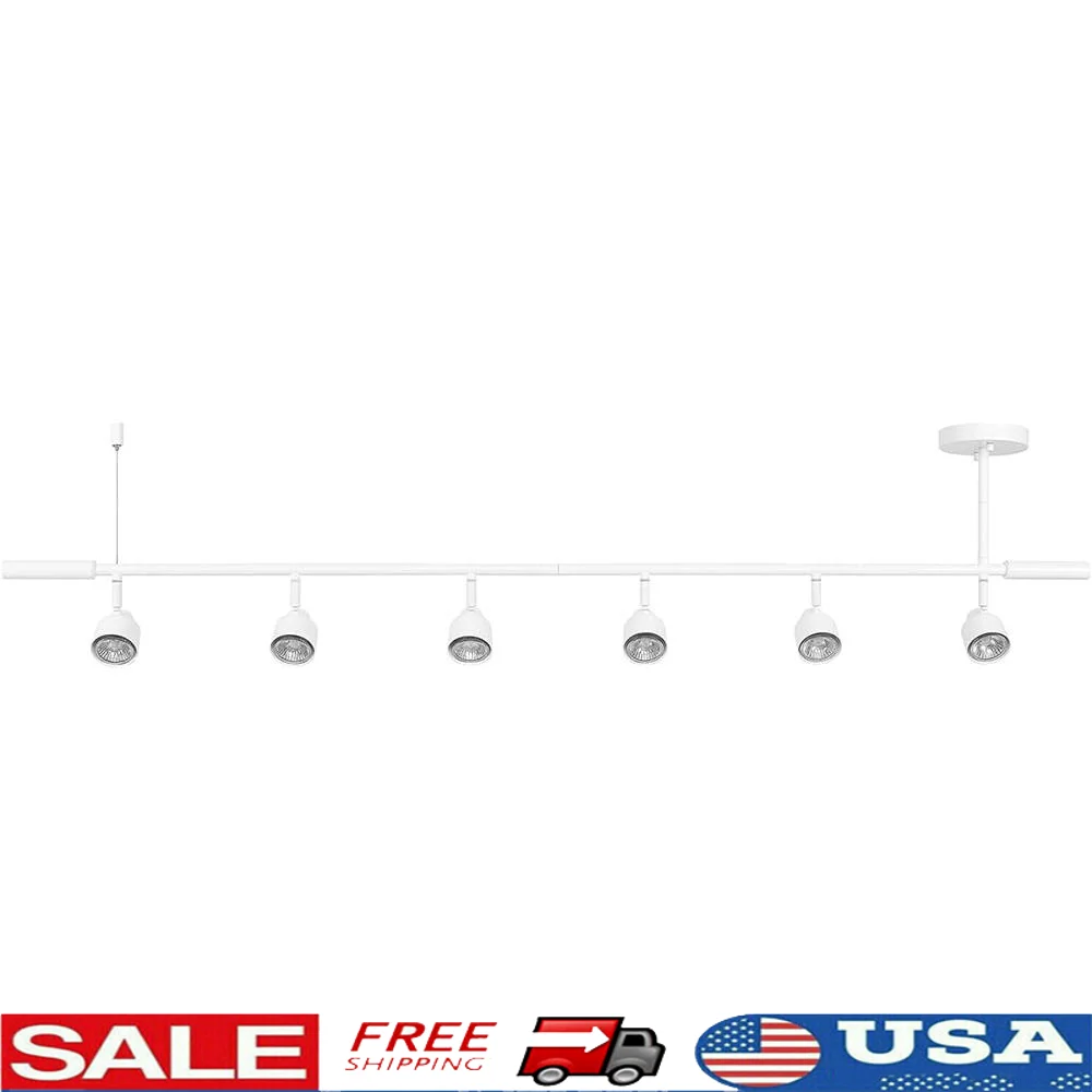 6-Light Adjustable Track Lighting Kit Dimmable Pivoting Heads Matte White Metal Ceiling Light Set Indoor Minimalist Design