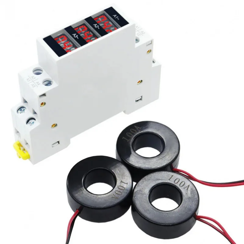 Mini Din السكك الحديدية شاشة ديجيتال ثلاث مراحل وحدات الحالي متر قياس المؤشر LED 1-100A 220 فولت 380 فولت