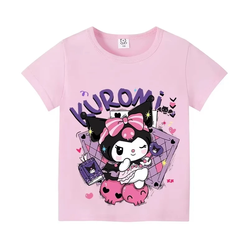 

Summer New Soft Cute Kuromi Cartoon Printed Children's T-shirt Loose Casual Round Neck Parent-child Outfit Short Sleeved