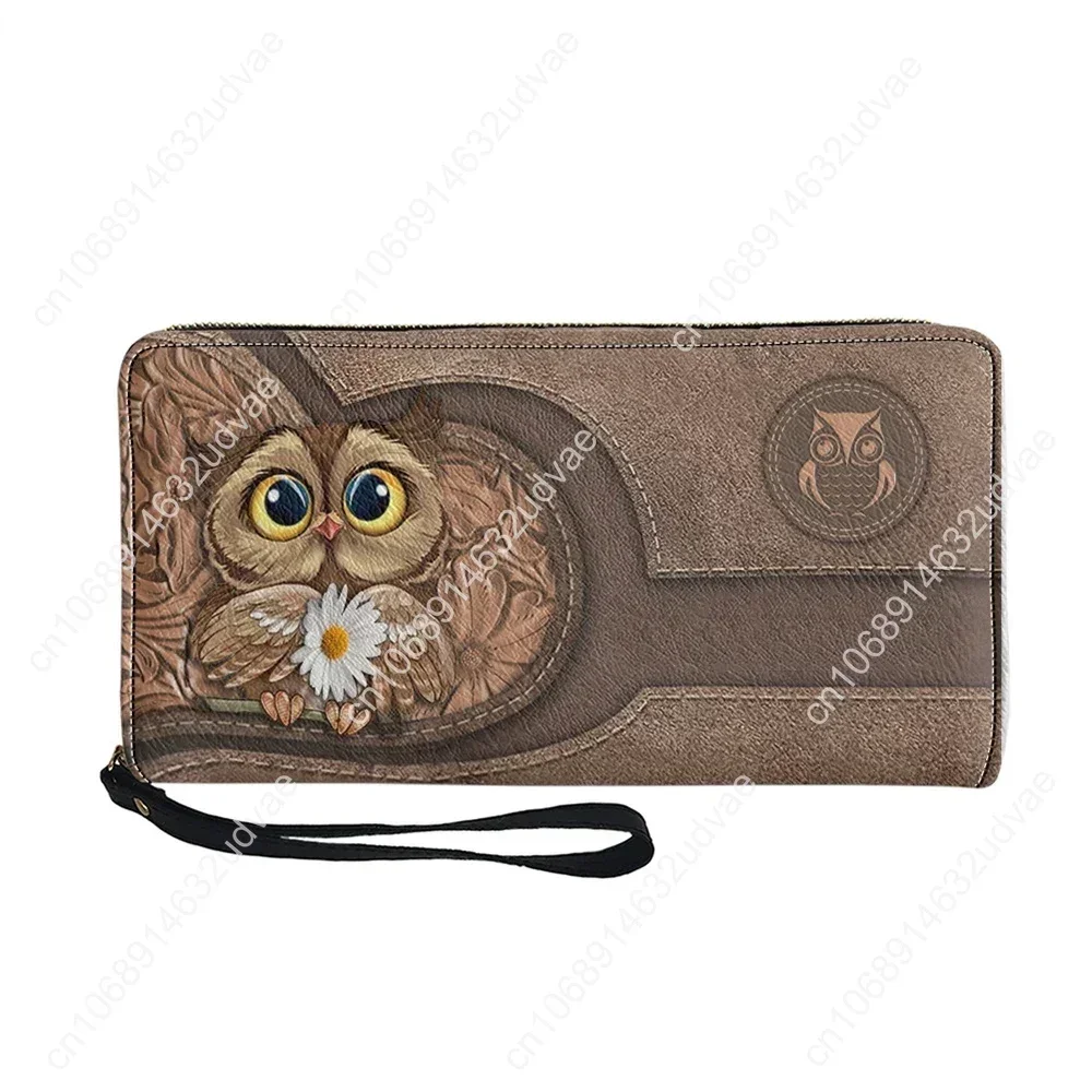 Kawaii Cartoon Owl Pattern Women's PU Leather Wristlet Clutch Cell Phone Wallet Multi Card Organizer Wallet Purse Portefeuille