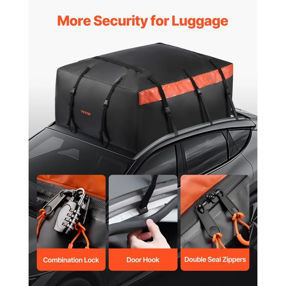 23 Cubic Feet Heavy Duty Waterproof Car Roof Cargo Carrier Bag with Lock, Anti-Slip Mat, and 6 Door Hooks for All Vehicles