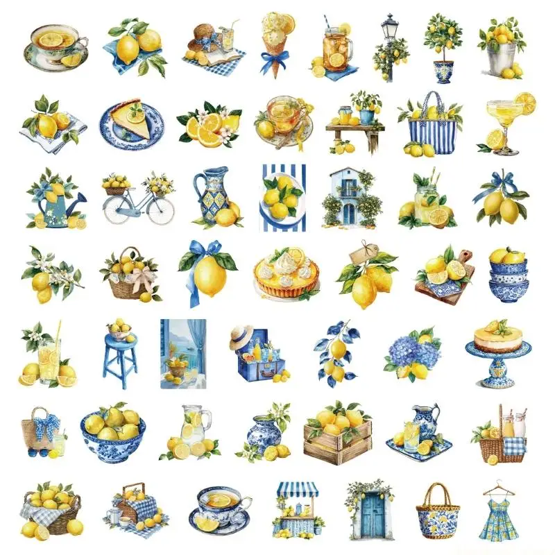 50Pcs Lemon Theme Sticker Waterproof Clear PET Sticker for Scrapbooking Phone Case Folders Pencil Box Laptop Decoration
