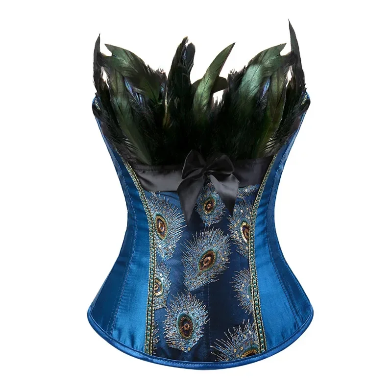 Corsets for Women Top Gothic Peacock Feather Corsage Steampunk Vintage Sexy Overbust Bustier Burlesque Carnival Party Clubwear