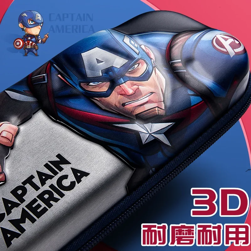 Disney Cartoon Pencil Case Heroes Spidermans Large Capacity Students Double Decker Stationery Bags Captain Boys Kids Storage Bag