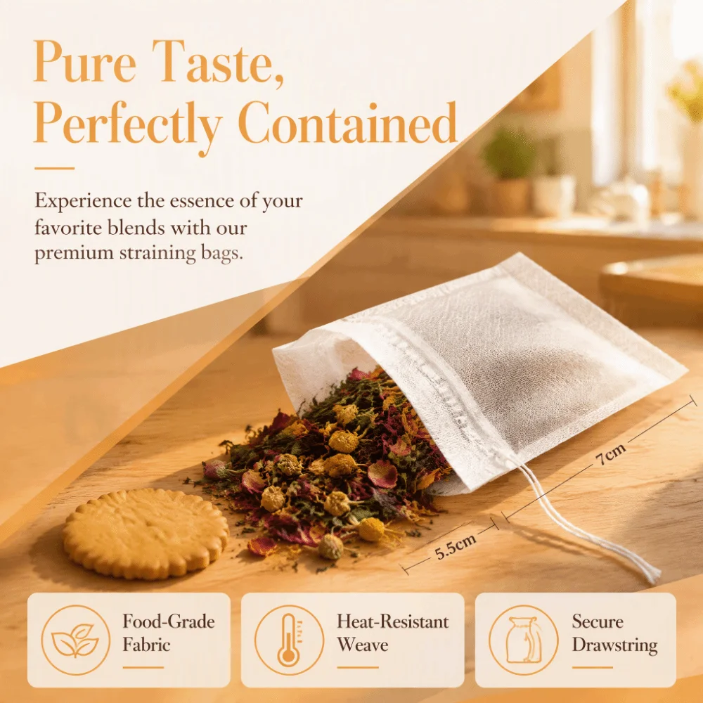 Drawstring Closure Empty Tea Bags 5.5*7cm Size Non-Woven Material Non-Woven Tea Bags White Color Disposable Design